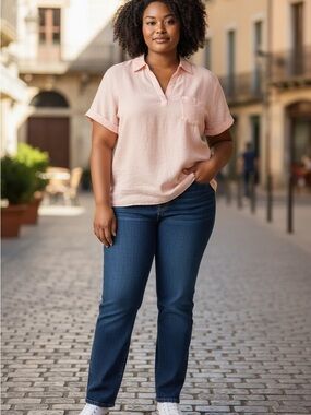 Rafaella Pale Pink Linen Blend Top size xl